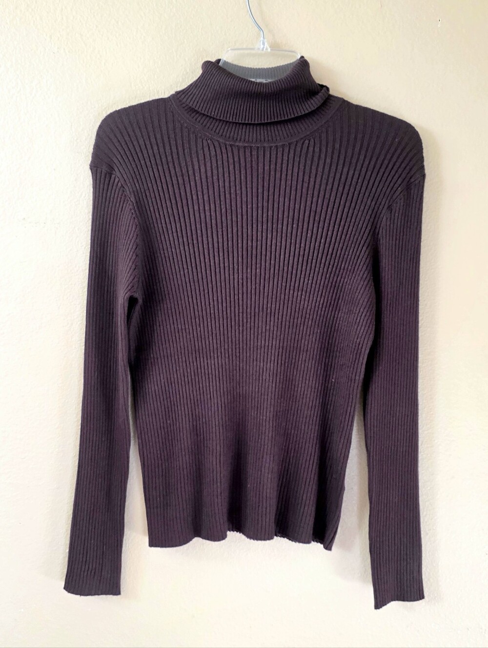 Galerie Lafayette Womens Brown Ribbed Turtleneck Long Sleeve Top - Size Large